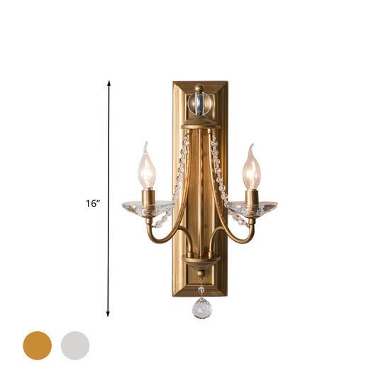 2-Light Crystal Ball Wall Sconce For Bedroom Rural Gold/Silver Metal Candle Style Lighting Fixture