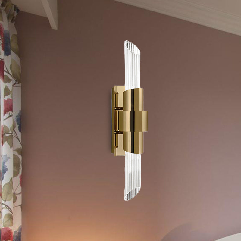 Modern Gold Wall Mount Lamp With Prismatic Crystal Shade For Bedroom