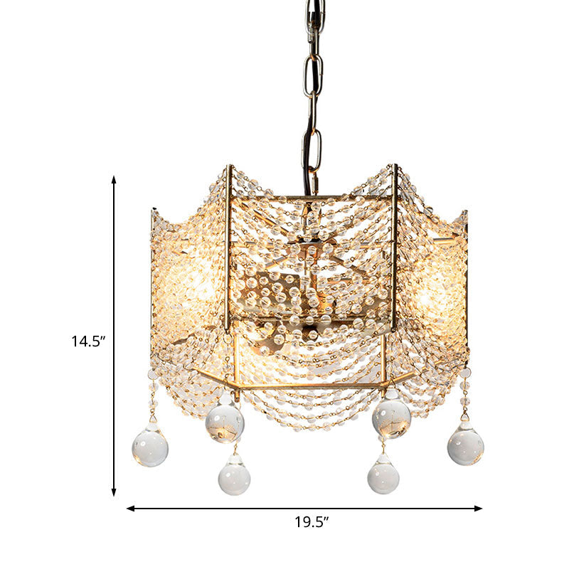 Traditional Brass Crystal Chandelier - Beaded Pendant Lighting Fixture For Dining Room (4/6 Lights)