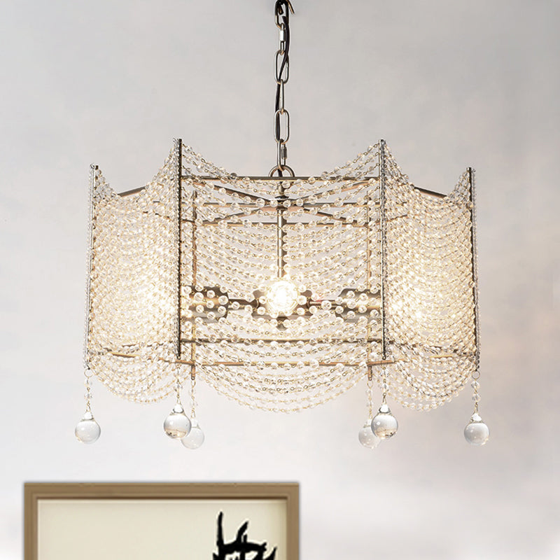 Traditional Brass Crystal Chandelier - Beaded Pendant Lighting Fixture For Dining Room (4/6 Lights)
