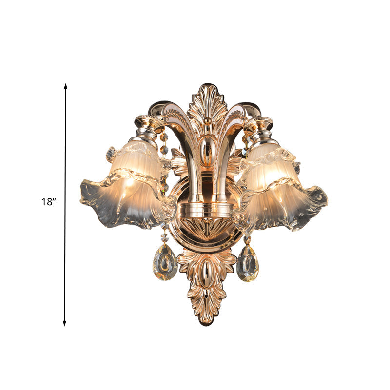 Traditional Gold Flower Crystal Sconce Elegant Wall Mounted Light For Living Room