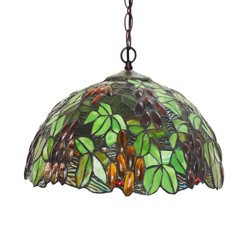 2-Light Domed Ceiling Chandelier with Stained Glass Tiffany Pendant Lighting in Red, Green, and Purple