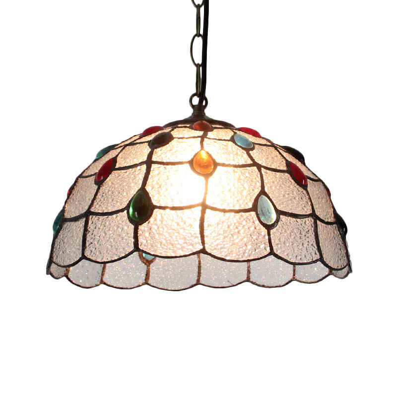 Stylish Tiffany Beaded Pendant Light For Dining Room - Blue/Silver Glass 12/16 Width 1