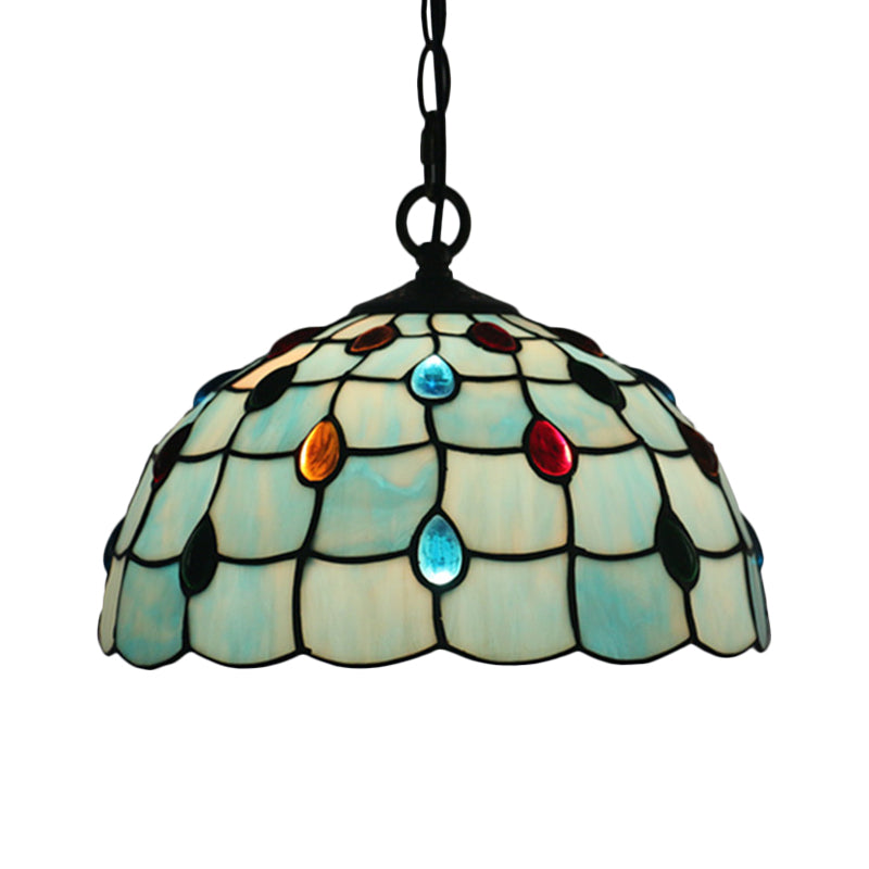 Stylish Tiffany Beaded Pendant Light For Dining Room - Blue/Silver Glass 12/16 Width 1 Blue / 12