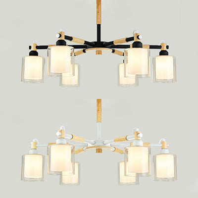 Modern Chic Glass Cylinder Hanging Pendant Lamp With 6 Lights For Bedroom