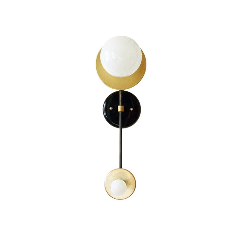 Modern 2-Head Opal Glass Wall Sconce In Black And Gold