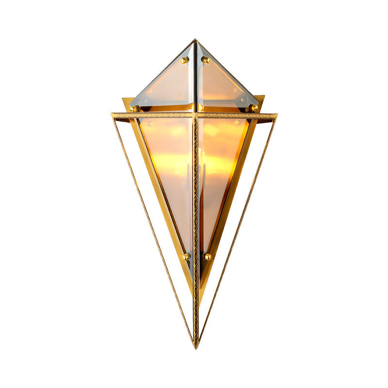 Modern Tapered Wall Sconce With Amber Glass - 2 Heads Living Room Light Fixture