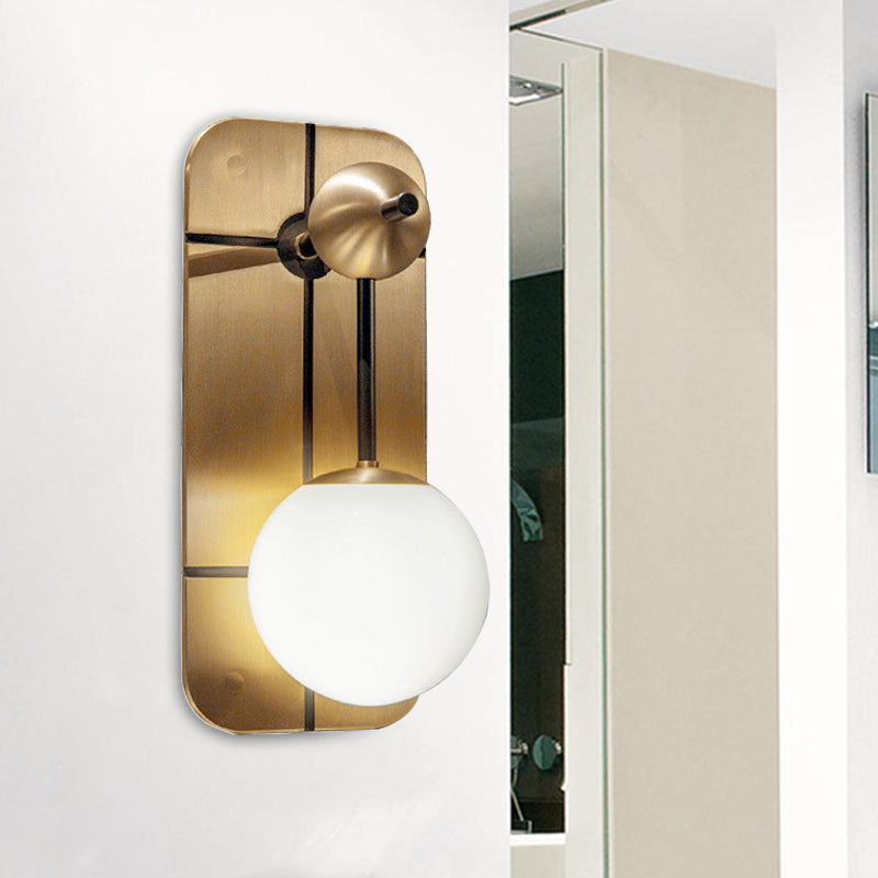 Modern Opal Glass Ball Sconce With Brass Wall Mount - Elegant 1 Head Light Fixture