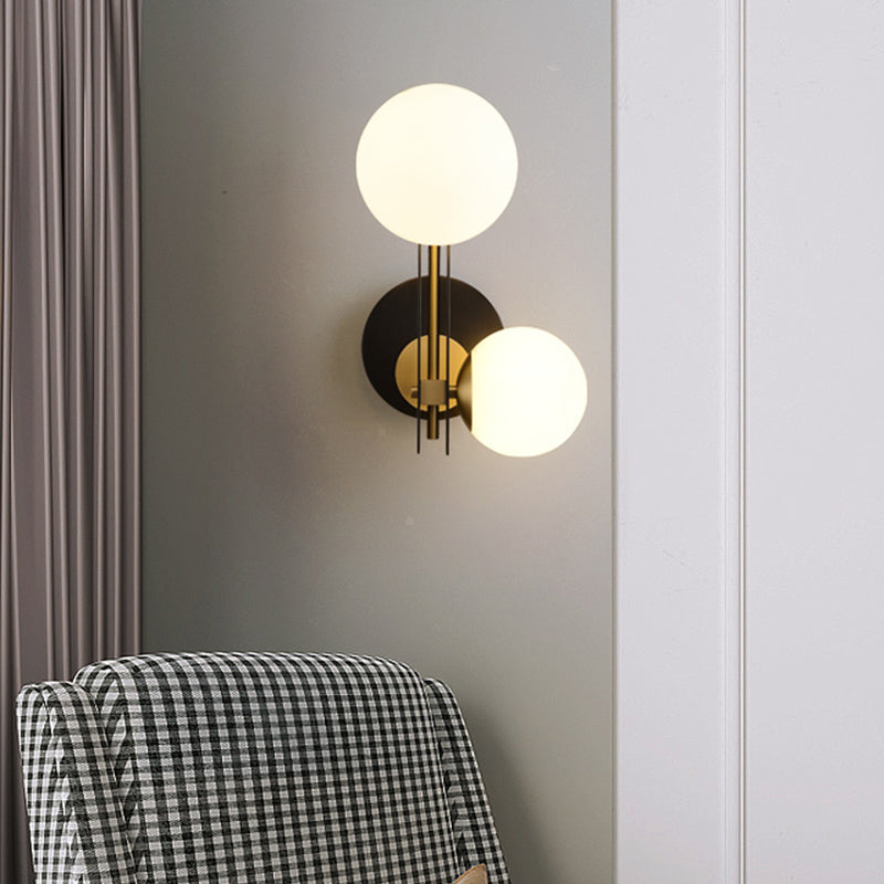 Contemporary Milky Glass Wall Sconce Light - 2 Bulbs Black & Gold