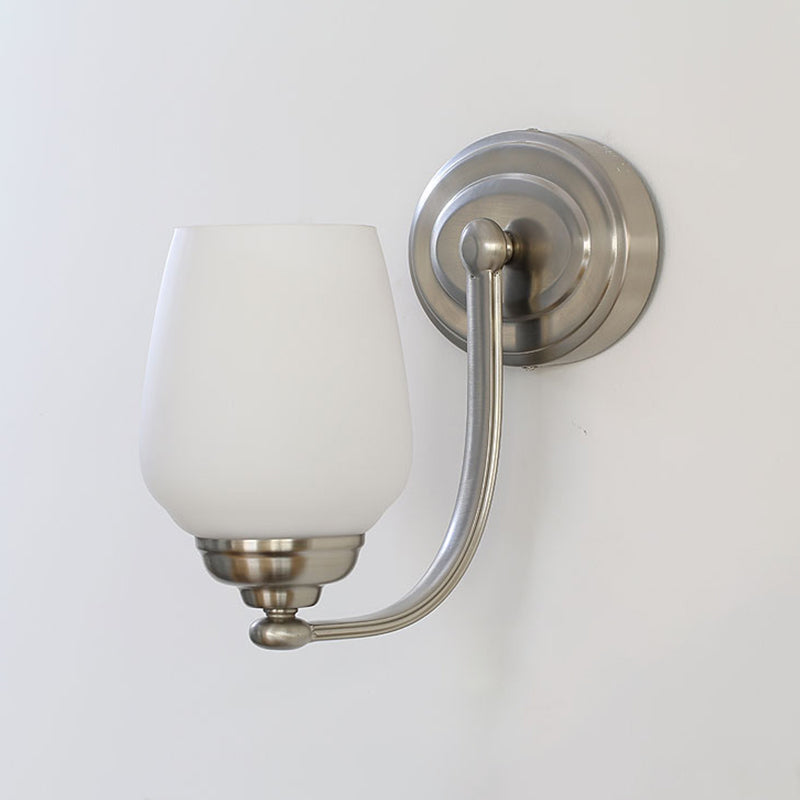 Milk Glass Wall Sconce Light In Nickel For Stairways