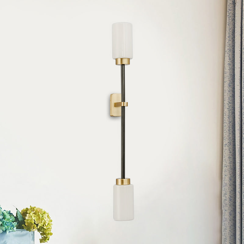 Modern Gold Wall Sconce With White Glass Shade - 2-Head Living Room Lamp