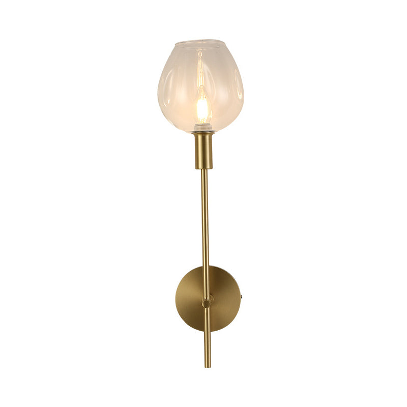 Modern Clear Glass Cup Sconce Light - Gold Wall Mounted Lamp With Metal Pencil Arm