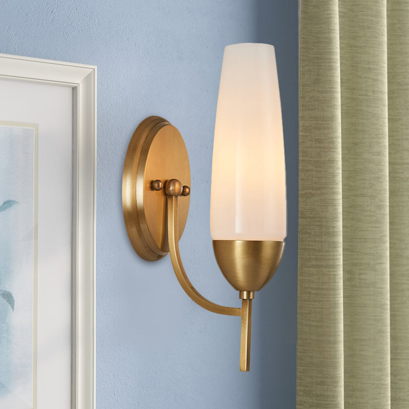 Modern Brass Wall Sconce Light With Milky Glass Shade
