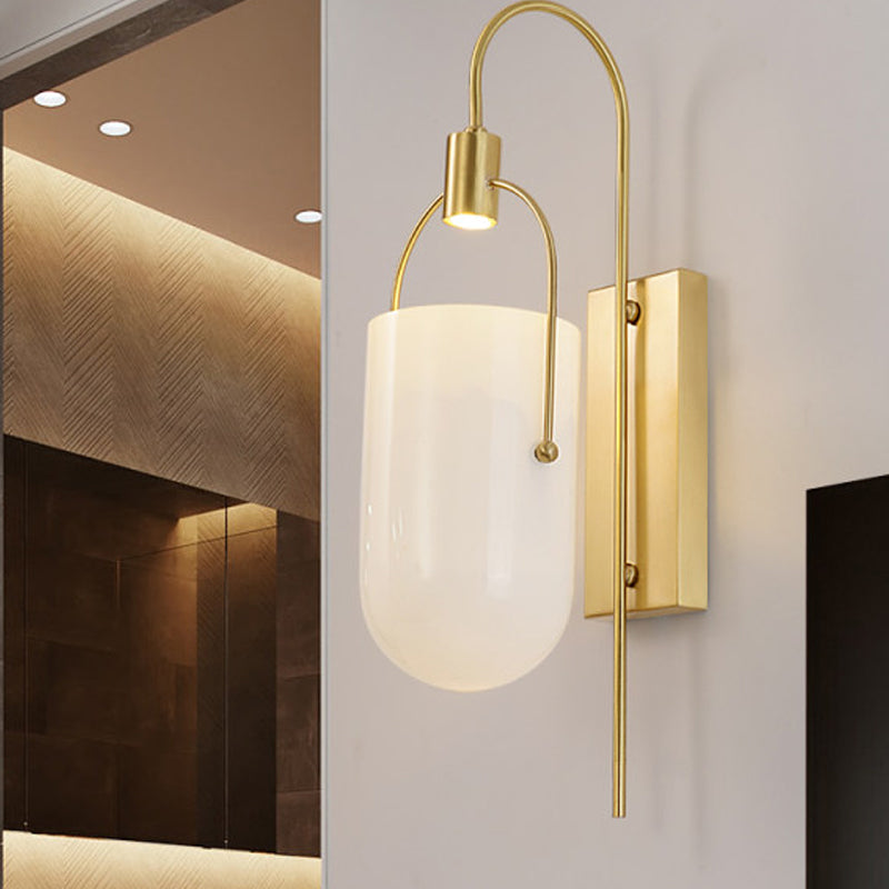 Milky Glass Pill Capsule Sconce: Modern Wall Mounted Lighting With Brass Finish