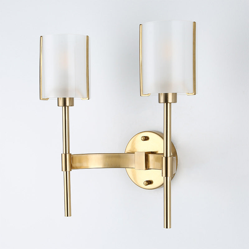 Modern Gold Wall Sconce With White Glass Shade - 2 Bulb Metal Light Fixture