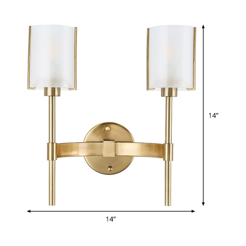 Modern Gold Wall Sconce With White Glass Shade - 2 Bulb Metal Light Fixture