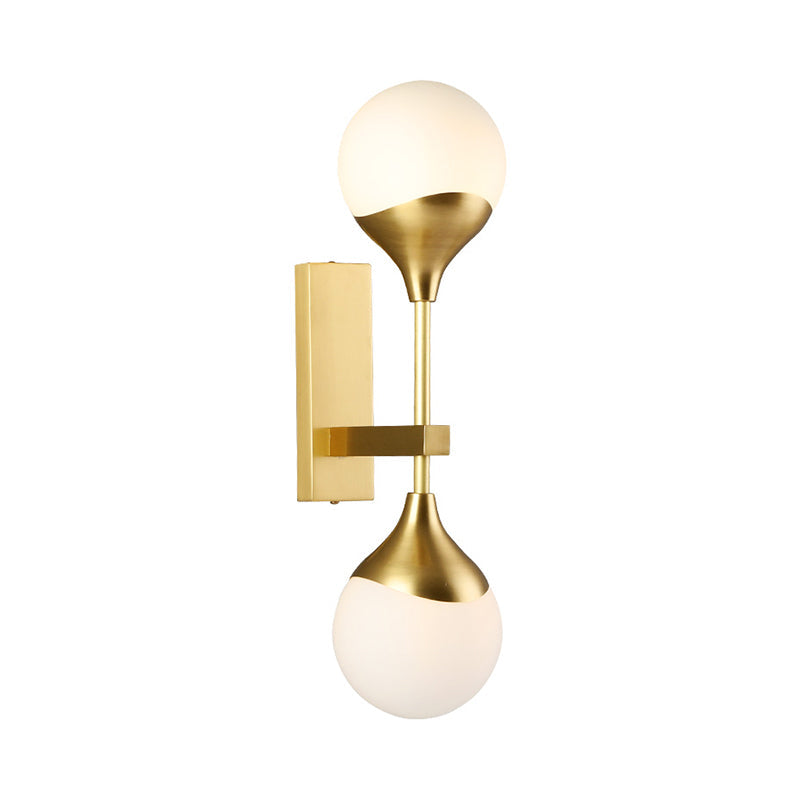 Modernist Brass Wall Sconce With Opal Glass Shade - 2 Heads Lighting