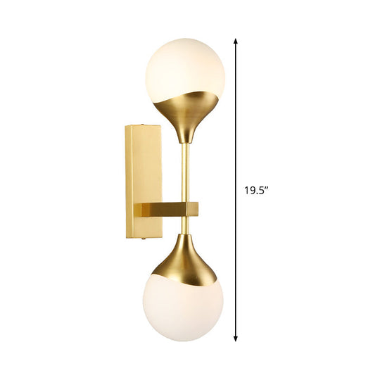 Modernist Brass Wall Sconce With Opal Glass Shade - 2 Heads Lighting