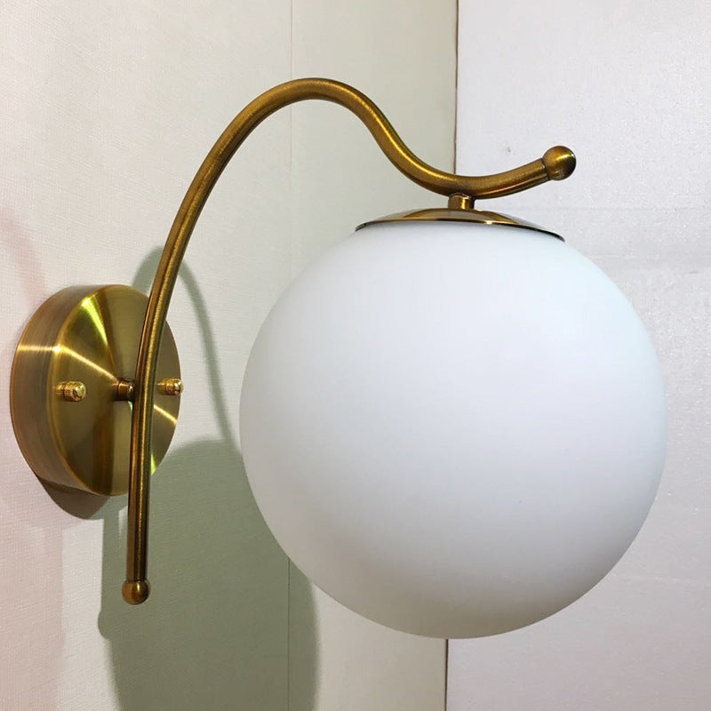 Modern White Glass Ball Wall Lamp With Gold Sconce Light Fixture