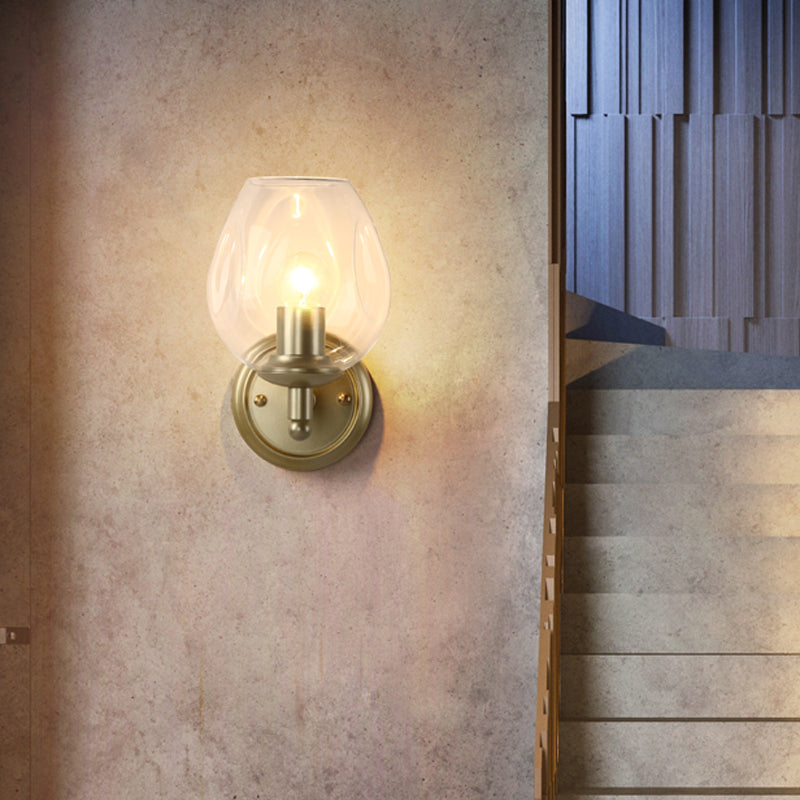 Modern Glass Cup Sconce With Dimpled Blown Wall Mounted Light Fixture In Gold