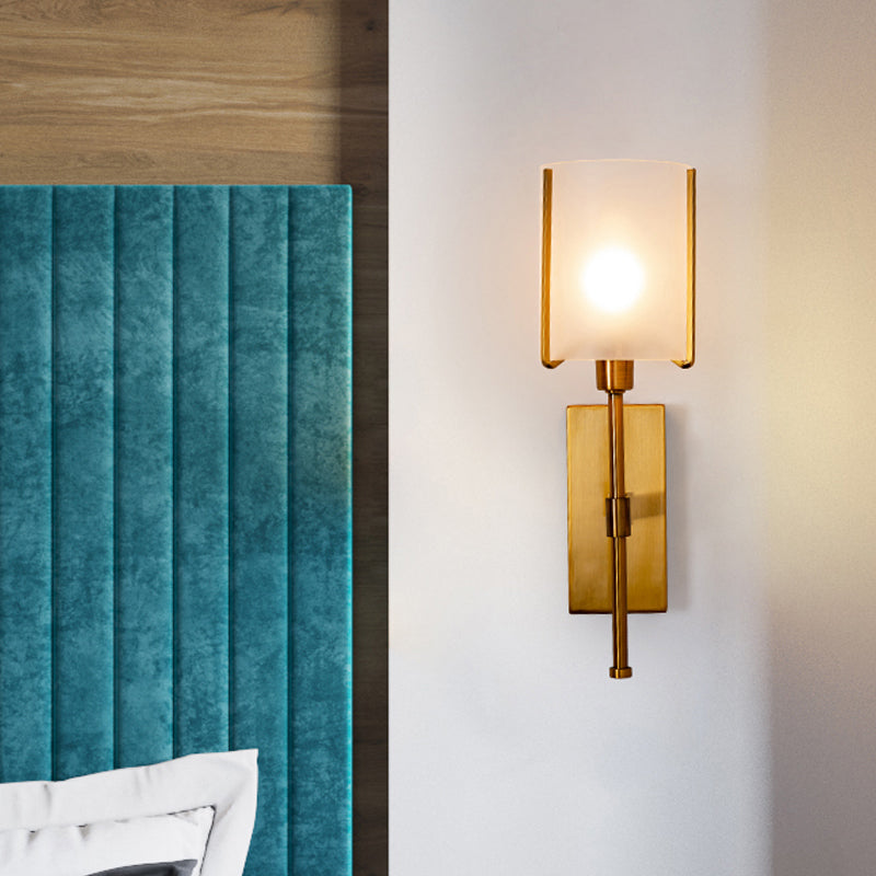 Modern Gold Wall Sconce Light Fixture With Frosted Glass Shade And Metal Pencil Arm