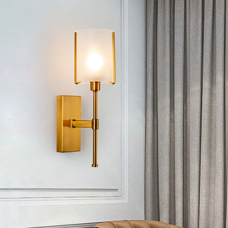 Modern Gold Wall Sconce Light Fixture With Frosted Glass Shade And Metal Pencil Arm