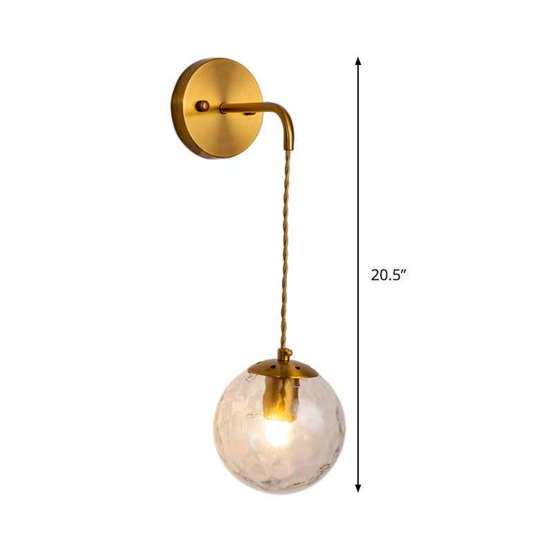 Contemporary Gold Wall Mounted Lamp With Clear Dimpled Blown Glass - Round Sconce