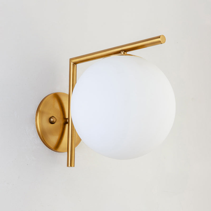 Modernist Milk Glass Globe Sconce With Gold Wall Mount - 1 Head 6/8 Width