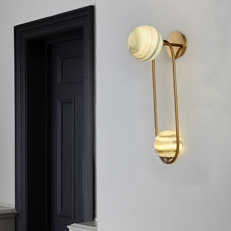Modern Gold Metal Oval Wall Sconce Light Fixture With 2 Bulbs For Living Room
