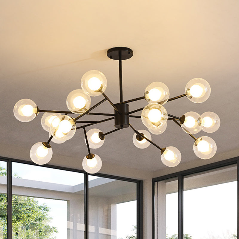 Modern 12/15/18-Light Chandelier With Clear Glass Shade And Black/Gold Ball Ceiling Pendant Lamp 18