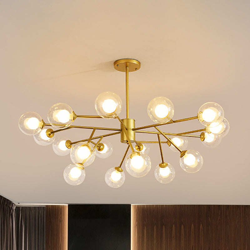Modern 12/15/18-Light Chandelier With Clear Glass Shade And Black/Gold Ball Ceiling Pendant Lamp 18