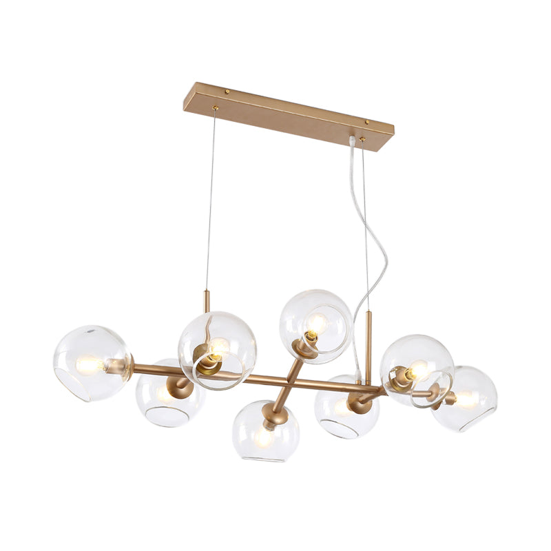 Modern Gold Hanging Light Kit With Clear Glass Orb Shade - 8 Bulbs Ideal For Dining Room Or Island