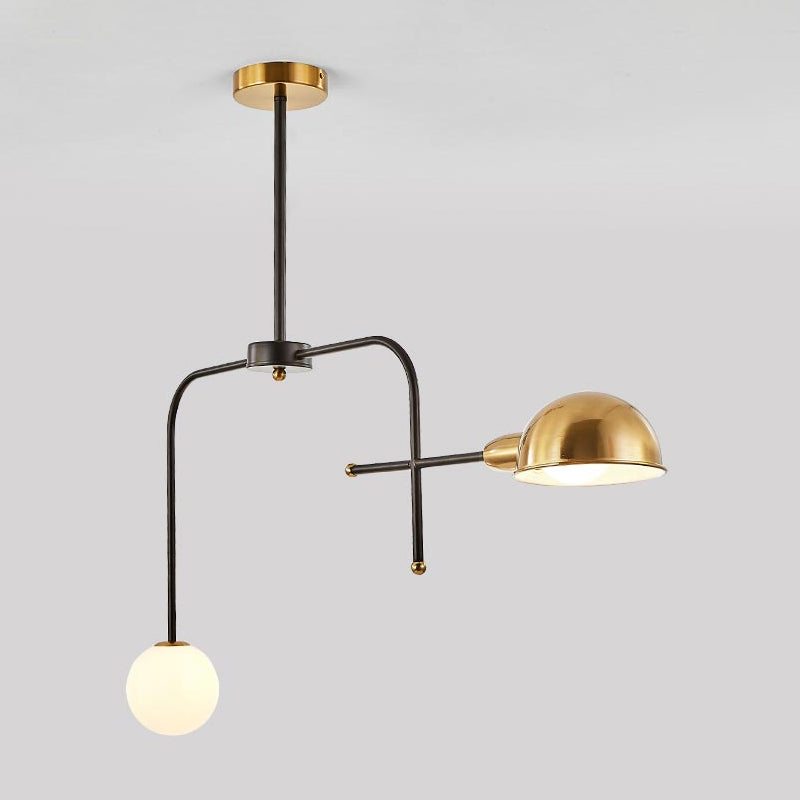 Modern Metal Armed Chandelier with 2/4 Bulbs, Black and Gold Finish, Ceiling Suspension Lamp