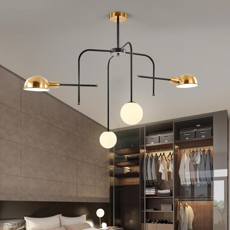 Modern Metal Armed Chandelier with 2/4 Bulbs, Black and Gold Finish, Ceiling Suspension Lamp