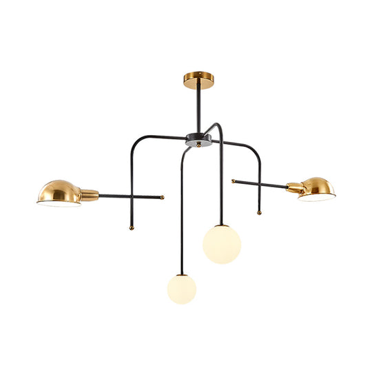 Modern Metal Armed Chandelier with 2/4 Bulbs, Black and Gold Finish, Ceiling Suspension Lamp