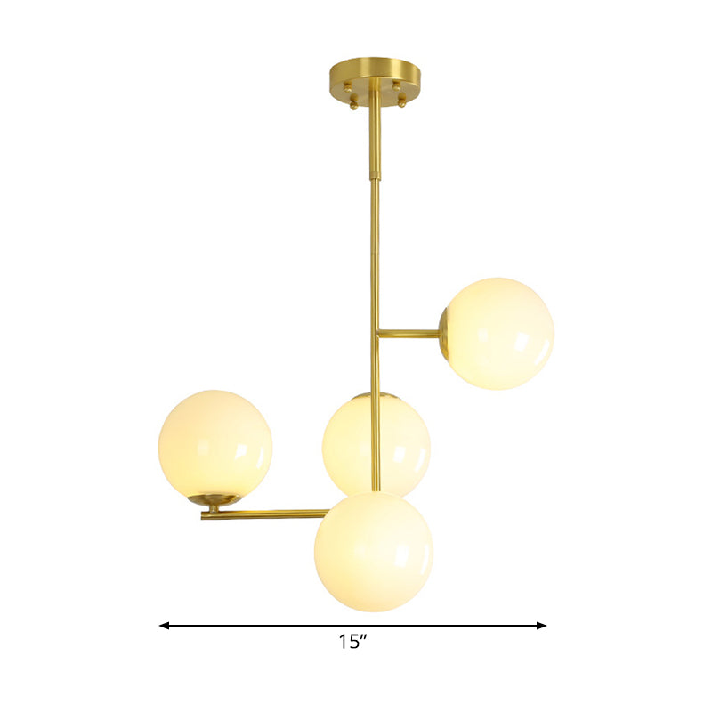 Gold Ball Ceiling Hanging Light Modernist 4 Heads Pendant Chandelier With Milky Glass Shade