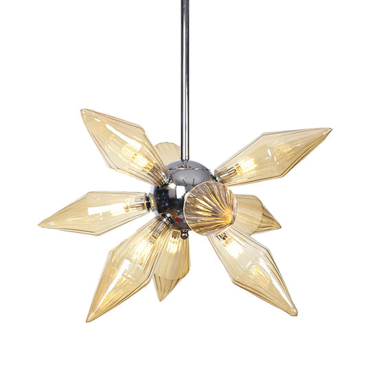 Modern Amber Glass Tapered Pendant Chandelier - 9 Heads Hanging Light Kit