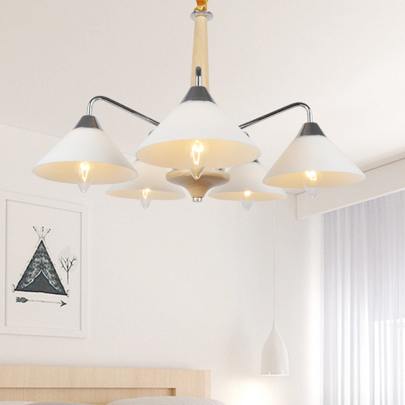 Modern Metal Sputnik Chandelier - White Hanging Ceiling Light With Acrylic Cone Shades