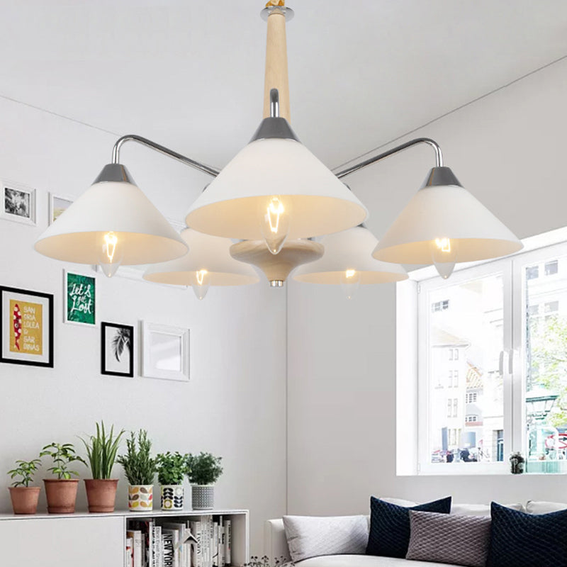 Modern Metal Sputnik Chandelier - White Hanging Ceiling Light With Acrylic Cone Shades