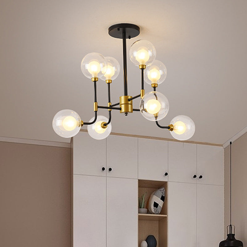 Modern Orb Hanging Chandelier With Clear Glass 8/16 Bulbs Suspended Lighting Fixture In Black/Gold 8