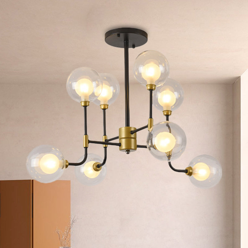 Modern Orb Hanging Chandelier With Clear Glass 8/16 Bulbs Suspended Lighting Fixture In Black/Gold