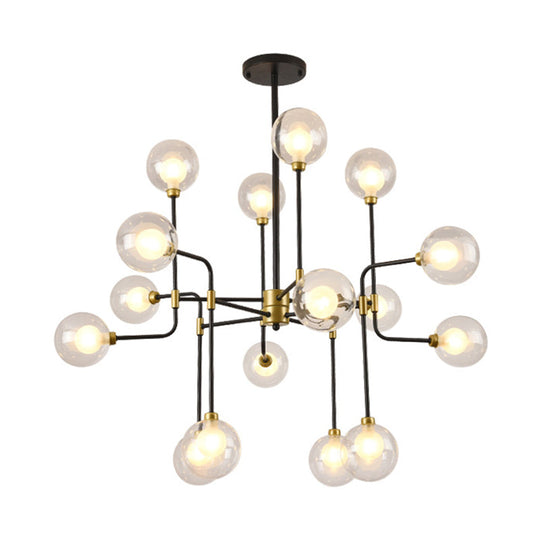 Modern Orb Hanging Chandelier With Clear Glass 8/16 Bulbs Suspended Lighting Fixture In Black/Gold