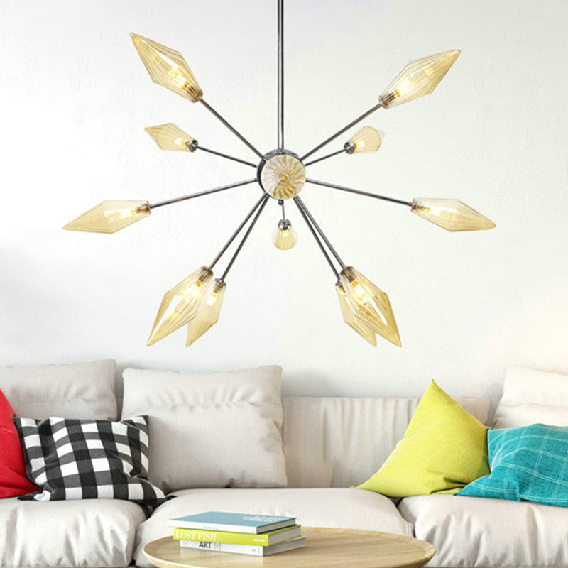 Modernism Tapered Amber Glass Chandelier - 12 Bulb Bedroom Ceiling Suspension Lamp