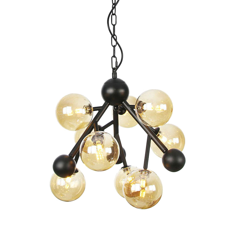 Modern Globe Chandelier Lighting - Amber Glass 9 Heads Hangs Beautifully In Living Room