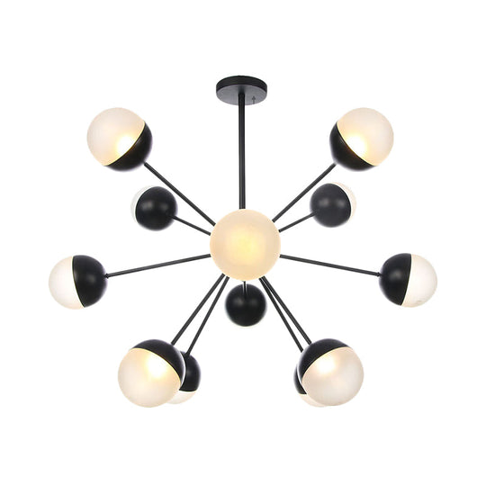 Frosted Glass Bubbly Chandelier - Contemporary 12-Head Ceiling Suspension Lamp In Black