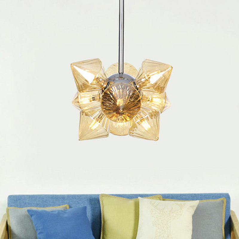 Modern Amber Glass Diamond Chandelier With Chrome Finish - 9/12 Heads Pendant Ceiling Light 9 /