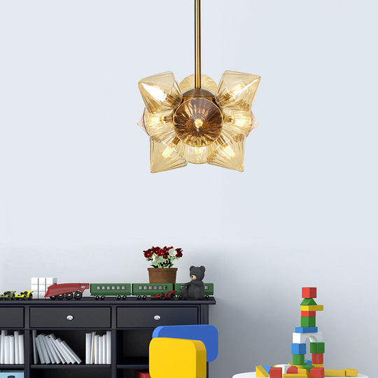 Modern Amber Glass Diamond Chandelier With Chrome Finish - 9/12 Heads Pendant Ceiling Light