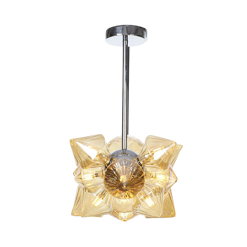 Modern Amber Glass Diamond Chandelier With Chrome Finish - 9/12 Heads Pendant Ceiling Light