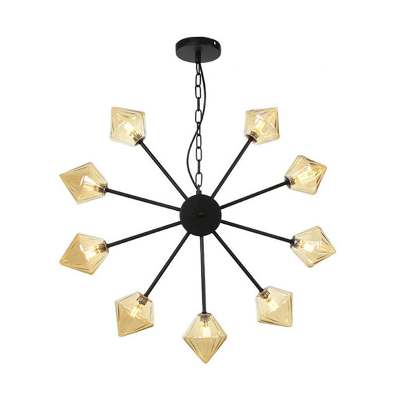 Modern Pyramid Chandelier Lamp: Amber Glass 9 Hanging Lights In Black