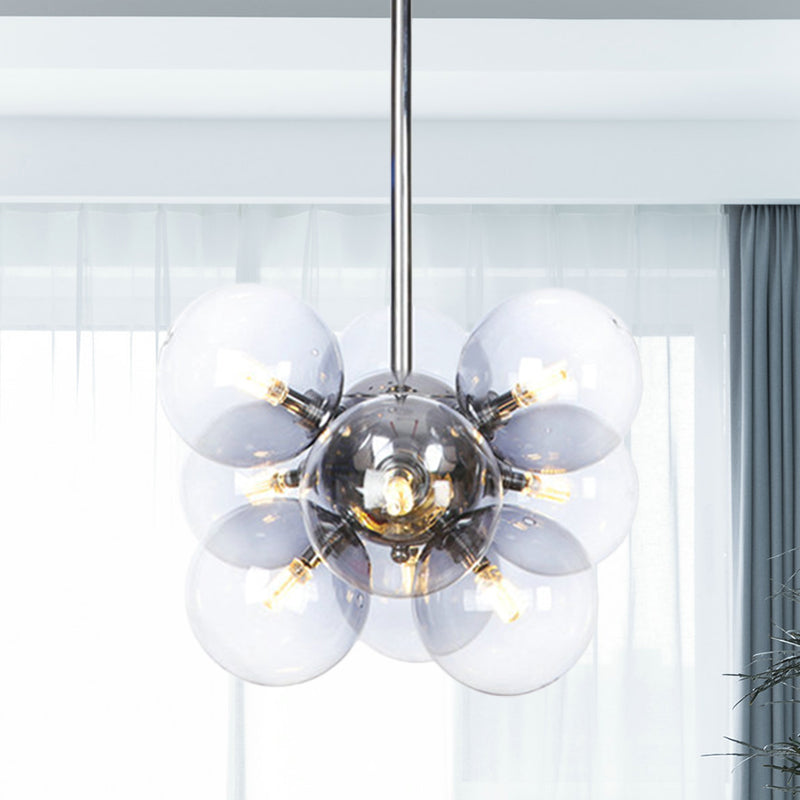 Modern Chrome Sphere 9-Bulb Clear Glass Ceiling Chandelier